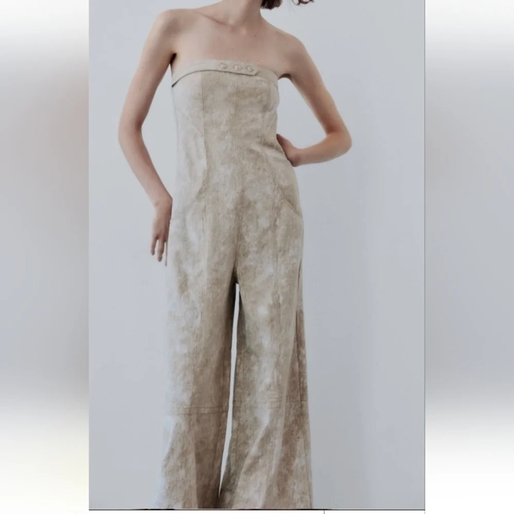 Zara Printed Linen Blend Jumpsuit